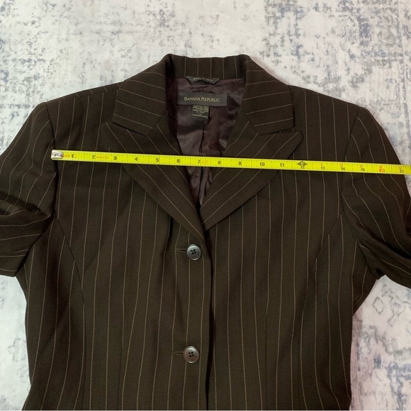 VTG Banana Republic Dark Brown Wool Pinstripe Blazer 4 - Picture 13 of 16